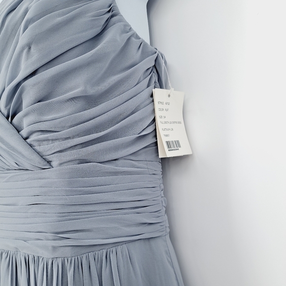 After Six Full Length Draped Front Slit Lux Chiffon Dress in Platinum Size 14 - Picture 4 of 11